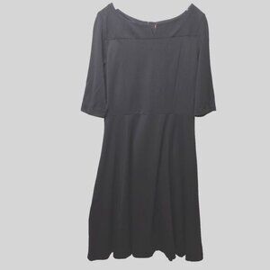 MARY CRAFTS Black Ponte Knit 3/4 Sleeve A-Line Dress Retro Midi Zipper Size 14